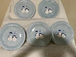 Home Snowman Ceramic Dinner Plates Set Light Blue White Christmas Five-piece Used. Price: $20.00.