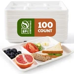 Joyborn Compostable 5-COMPARTMENT Paper Plates, 100 Count, 12.5 X 8.6 Inch, Disp New. Price: $60.51.