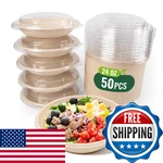 Hooray Mida 50-PACK 24OZ Round Disposable Bowls With Lids 100% Sugarcane Fiber New. Price: $43.23.