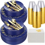 Shellwei 210 Pcs Thanksgiving Dinnerware Sets, Navy Blue Disposable Plates Inc New. Price: $56.09.