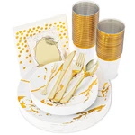 N9R 225PCS White Gold Plastic Plates, Disposable Dinnerware Set Include Di... New. Price: $55.76.