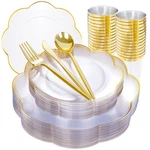 Ejonirinjonir Ei 180PCS Clear And Gold Plastic Plates With Silverware... New. Price: $57.21.