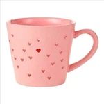 Rare Coffee Cup Hallmark Valentine Love Pierced Hearts Pink Mug Used. Price: $65.00.