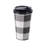 Fun Express 16 Oz. Black Buffalo Plaid Disposable Paper Coffee Cups With Lids - New. Price: $14.50.