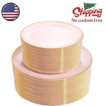 100PCS Pink Plastic Plates - Heavy Duty And Gold Disposable New. Price: $62.99.