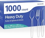 Sacatr 1000 Count Plastic Silverware Heavy Duty - 400 Forks, Spoons, 200 Dis New. Price: $65.99.