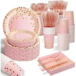 Pink Rose Gold Disposable Party Dinnerware Set (175-PIECE) New. Price: $75.38.
