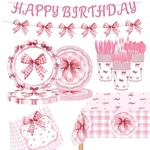 194PCS Pink Bow Plates Birthday Decorations For 24 Guests Galahub Coquet New. Price: $23.81.