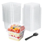 Yoiyini 25PCS 8OZ Mini Square Clear Dessert Cups With Lids And Small, New. Price: $16.99.
