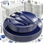 Kire 175PCS Blue Plastic Plates With Rim & Disposable Silverware New. Price: $41.24.