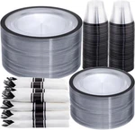 I00000 350 Pcs Clear And Plastic Plates,black Dinnerware Set, Include New. Price: $78.79.