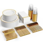 Focusline 350 Ct Gold Dinnerware Set For Guests - Rimmed White New. Price: $64.89.