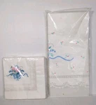 Vintage Hallmark Napkins & Table Cover Set Blue Pink Flower Pattern Nos New. Price: $14.99.