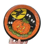 Nos Vintage Amscan Halloween 8 Paper Plates 7" Which & Spooky Eyes Jackolantern New. Price: $14.00.