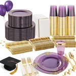 Nervure 350PCS Purple Plastic Plates - Dinnerware Sets For New. Price: $94.80.