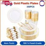 Liacere 350PCS Gold Plastic Plates - Disposable White And New. Price: $63.87.