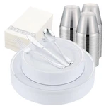 350 Pcs Plastic Dinnerware For Guests,silver And White Disposable P... New. Price: $70.43.
