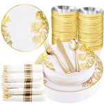 Dayammi 210PCS Gold Plastic Plates,white Floral Disposable Dinnerware In... New. Price: $135.95.