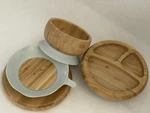 Set Of 3 Avanchy Bamboo Baby Plates & Bowl Silicone Suction Toddlers Dishes Wood Used. Price: $54.99.