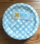 Heavy Duty Blue And White Paper Plates 8.5" 90 Count- Up & New. Price: $15.00.