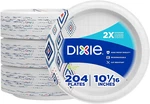 Dixie Large Paper Plates, 10 Inch, 204 Count, 2X Stronger*, Microwave-safe, Soak New. Price: $54.66.