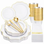 Wdf 175PCS Gold Plates Disposable - White And Plastic 25GUEST Pla... New. Price: $53.47.