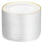 Munfix 100 Piece Plastic Party Plates White Gold Rim Premium 10.25 Inch Dinne... New. Price: $58.32.