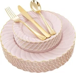 Youbet 125PCS Pink Plastic Plates With Gold Rim - 7.5/10.25 Inches, New. Price: $66.99.