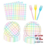 Vanulus 96PCS Easter Plaid Paper Plates Dinnerware Set Spring Coloring New. Price: $23.99.