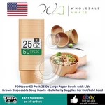 Toptoper 50 Pack 25 Oz Large Paper Bowls With Lids Brown Disposable Soup New. Price: $34.99.