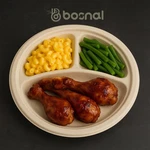 Bosnal Bagasse Compostable Plates, 10 Inch 3-COMPARTMENT, Round New. Price: $20.99.