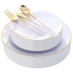 White Gold Plastic With Disposable Silverware, 60-PLATES And 90-CUTLERY New. Price: $115.59.