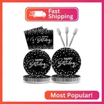 Wiooffen 96PCS Black Silver Birthday Paper Plates And Napkins Party Supplies Hap New. Price: $25.17.