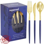 Supernal 102PC Blue Plastic Silverware Gold Cutlery Forks Spoons Knives Set New. Price: $41.99.