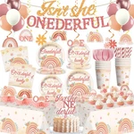 193 Pcs Isnt She Onederful Birthday Decorations Tableware Set Serves 25 Guests New. Price: $40.21.