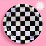 Xo, Fetti Black And Iridescent Checker Paper Plates - 25 Pack Happy Birthday New. Price: $13.99.