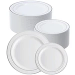 Disposable Plastic Plates With Silver Rim 7.5"/10.25" Heavy Duty Dinner New. Price: $10.99.