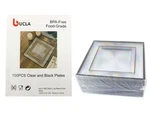 Bucla 100PCS 6IN Disposable Square Plastic Plates Clear Black 7AES11CB-100 Open. Price: $29.13.