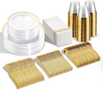 Sut 350PCS Plastic Dinnerware Set For Guests, Clear And Gold Plates, New. Price: $59.79.