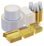 Goodluck 700-PIECES Dinnerware Set Gold Rim Disposable W/ Napkins For 100 Guests New. Price: $54.99.