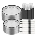 350PCS Clear And Black Disposable Plates Set For Guests, 100 Plastic Plate... New. Price: $77.77.