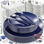 Plastic Plates With Rim & Disposable Silverware Blue New. Price: $74.67.