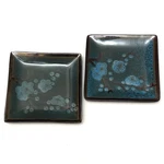 Set Of 2 Brown Blue Cherry Blossom Flower Floral 8" Square Plates Used. Price: $39.99.