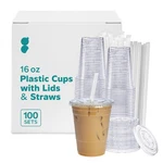 16 Oz - 100 Sets Clear Plastic Cups With Lids And Straws Disposable Iced C... New. Price: $29.19.
