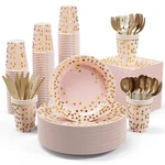 Pink And Gold Party Supplies - 350 Pcs Disposable Dinnerware Set Paper... New. Price: $48.36.
