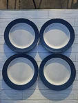 Royal Norfolk Dinner Plates Cobalt Navy Blue White Rim 4 Stoneware Ceramic Lot. Price: $15.80.