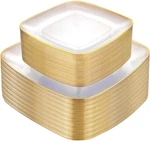 Bucla 100PCS Clear And Gold Plastic Plates Disposable - Square Heavy Duty New. Price: $37.11.