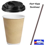 100 Pack 12OZ Ripple Paper Coffee Cups Lids Brown Straws Tan Disposable New. Price: $16.49.