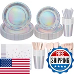 Ceiliwen 200PCS Iridescent Party Decorations Supplies Paper Plates And Napkins New. Price: $34.20.