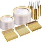 300PCS Clear Gold Plastic Disposable Dinnerware Set Plates W/ Trim New. Price: $57.99.